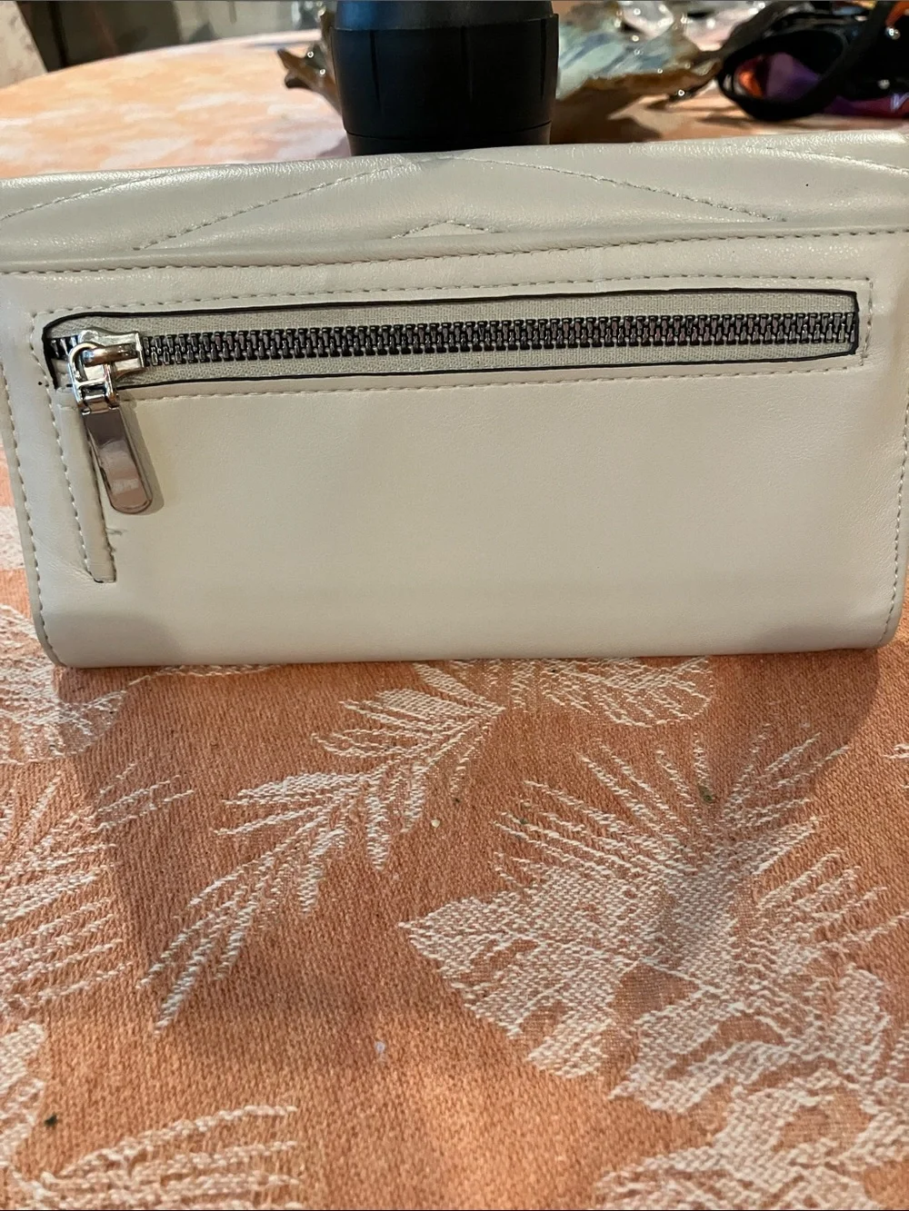 Quilted Chevron Fold-Over Wallet in White